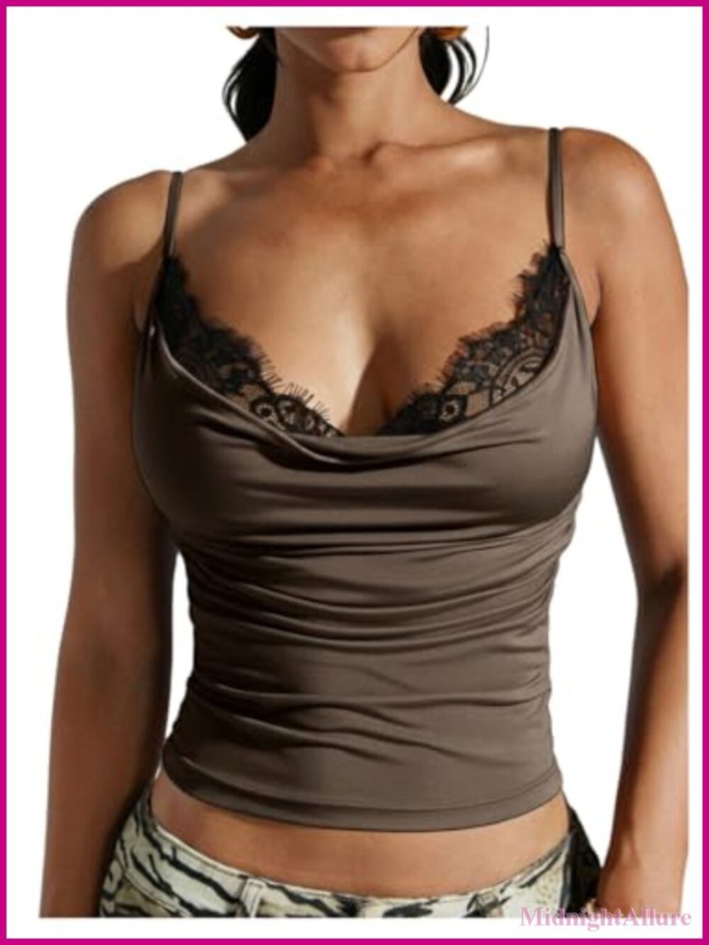 Sleeveless Lace Cami Cowl Neck Y2K Party Top High Stretch Tank